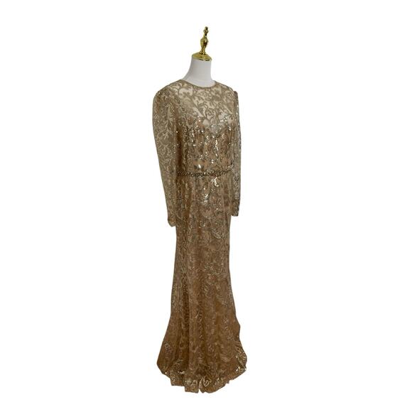 Mac Duggal 68011 Gold Embellished High Neck Long Sleeve Gown Size 12 $698 - Picture 5 of 8